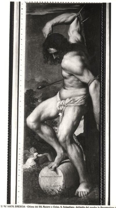 Averoldi Polyptykon, panel, der forestiller St. Sebastians martyrium, 1522 (detaljer) af Tiziano Vecelli